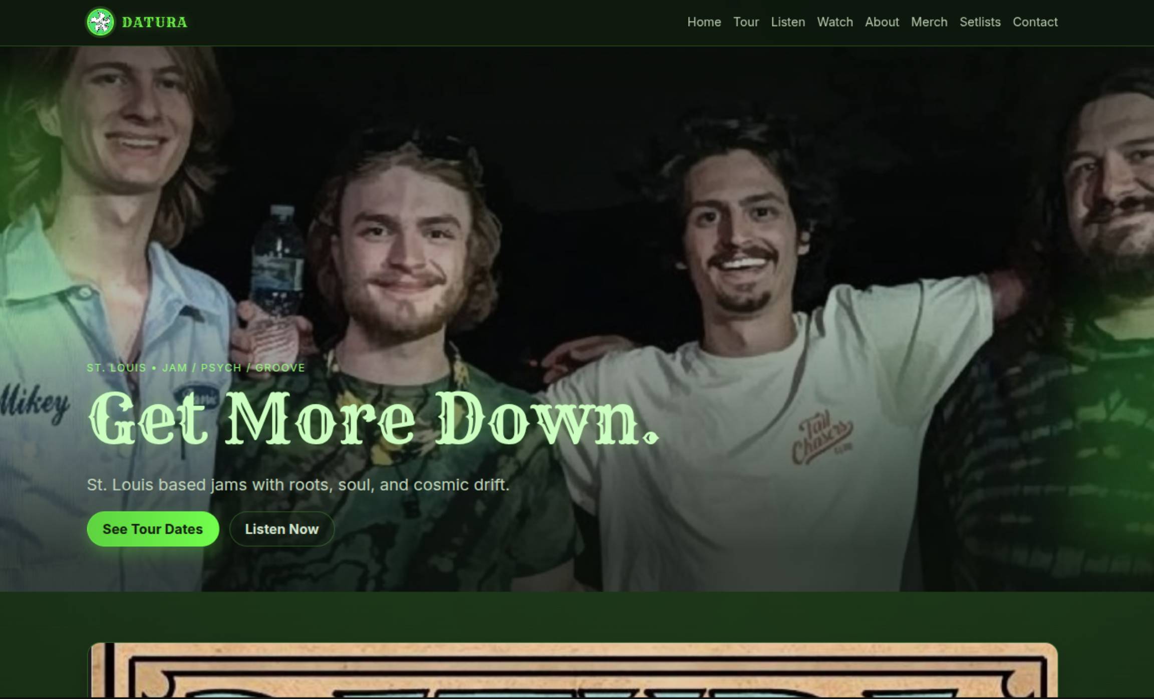 Datura Band Page homepage screenshot